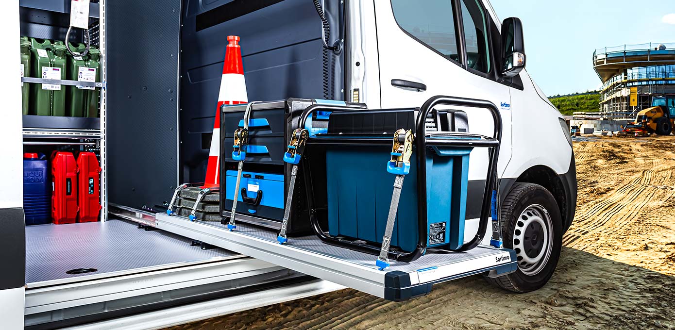 Sortimo heavy duty pull-out: Plateau for pulling out heavy loads in the transporter